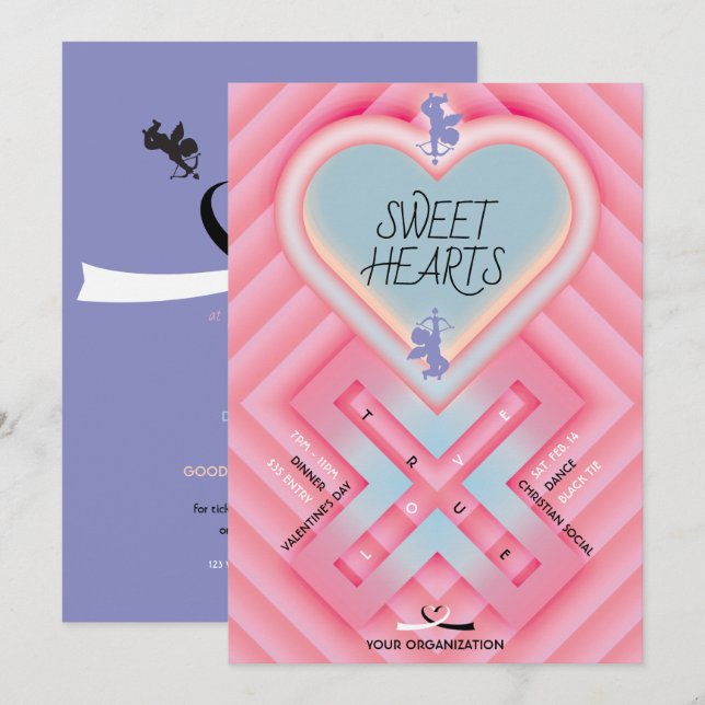 Herz X Sweet Hearts Einladung (Vorne/Hinten)