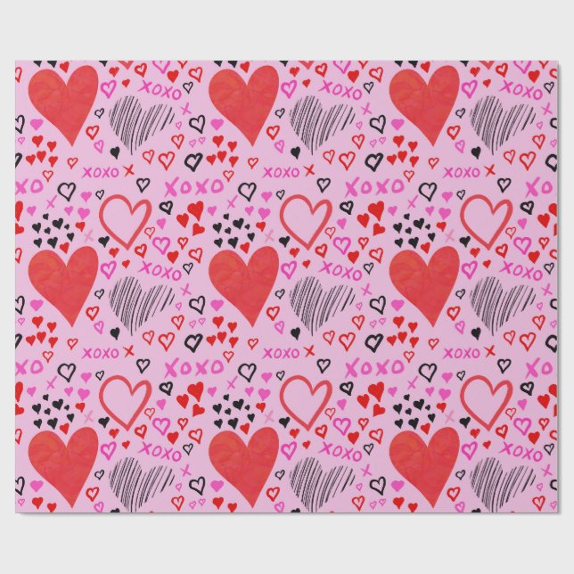 Herz, XOXO-rosa Muster Geschenkpapier (Flach)