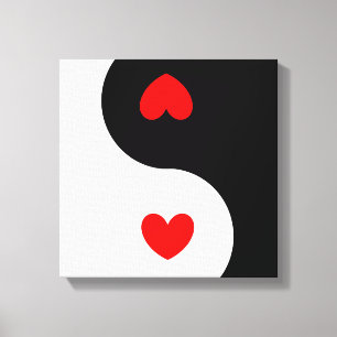 Herz Ying Yang Symbol-Schwarz-weiße rote Leinwanddruck