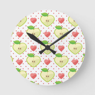 Herzäpfel mit rosa Polka-Punkten und Herz Runde Wanduhr