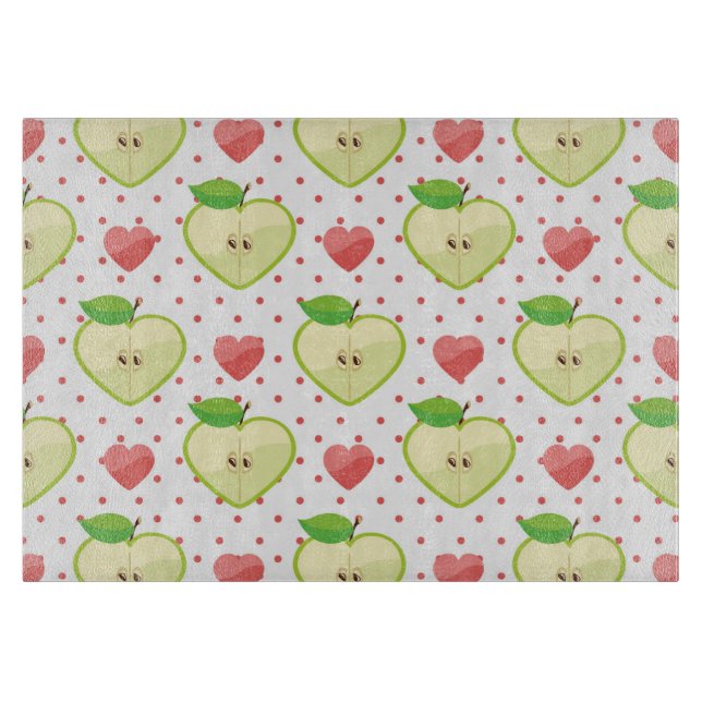 Herzäpfel mit rosa Polka-Punkten und Herz Schneidebrett (Vorderseite)