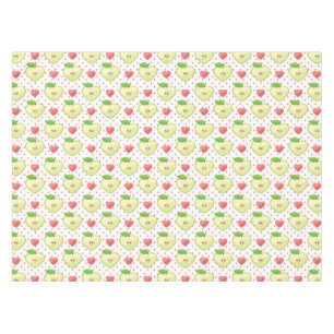 Herzäpfel mit rosa Polka-Punkten und Herz Tischdecke