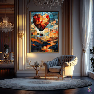 Herzballon über einer ruhigen Landschaft Poster