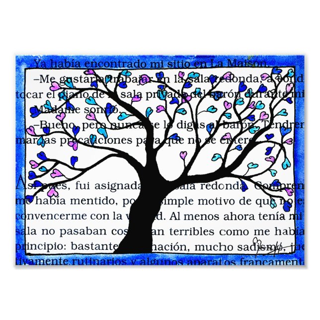Herzbaum auf spanischem Text Fotodruck (Vorne)