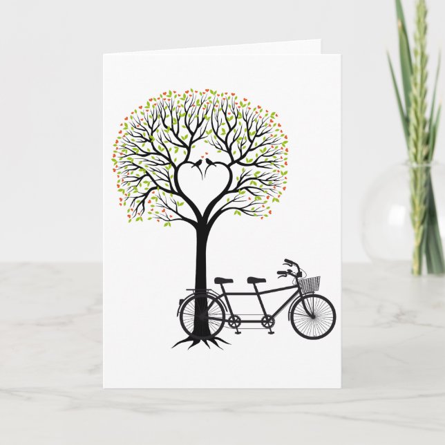 Herzbaum mit Vögeln und Tandemfahrrad Karte (Vorderseite)