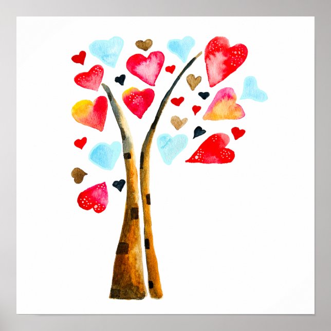 Herzbaumvalentine Aquarellkunst Poster (Vorne)