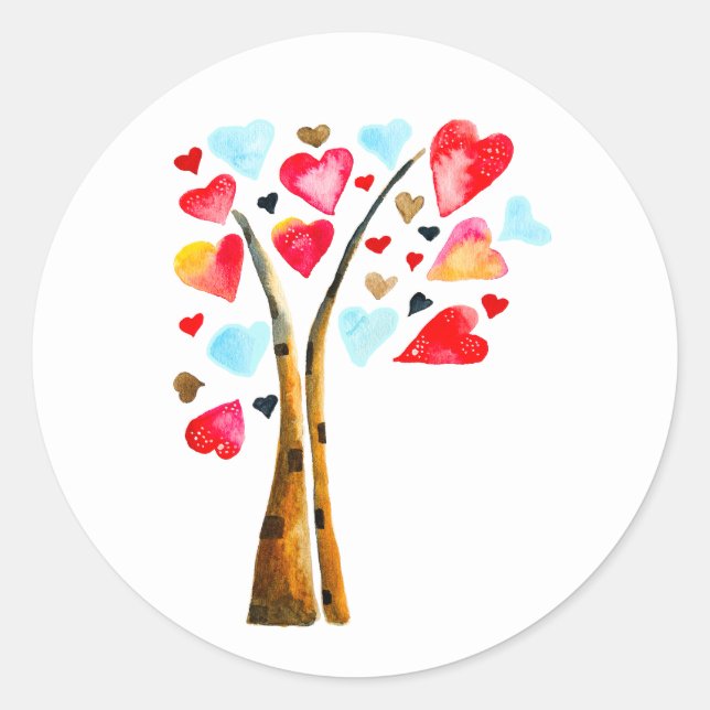 Herzbaumvalentine Aquarellkunst Runder Aufkleber (Vorderseite)