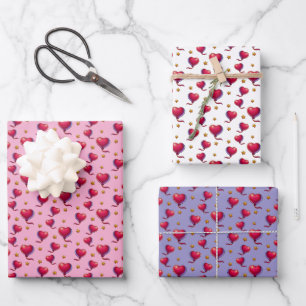 Herzblasen und Sterne Geschenkpapier Set