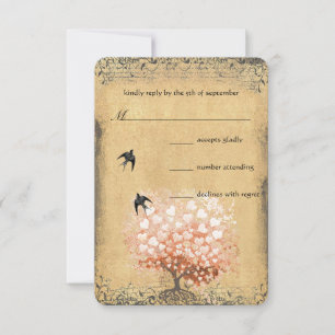 Herzblatt-Korallenbaum-Liebesvogel-Hochzeits-RSVP RSVP Karte