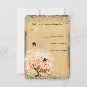 Herzblatt-Korallenbaum-Liebesvogel-Hochzeits-RSVP RSVP Karte