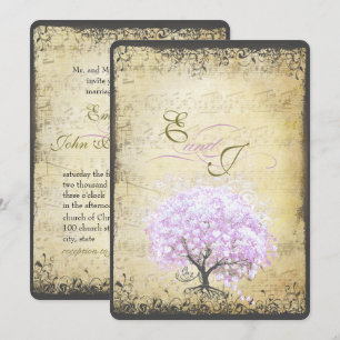 Herzblatt-Lavendelbaum Vintage-Vogel-Hochzeit Einladung