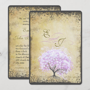 Herzblatt-Lavendelbaum Vintage-Vogel-Hochzeit Einladung