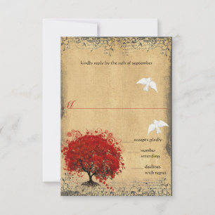 Herzblatt Roter Baum Taube Liebesvogel Hochzeit RS RSVP Karte