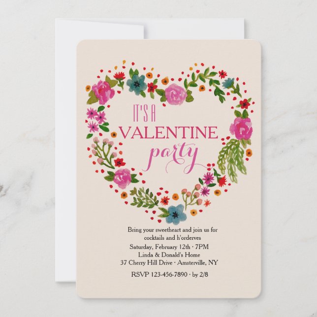 HerzblumenWreathvalentine-Party Einladung (Vorderseite)