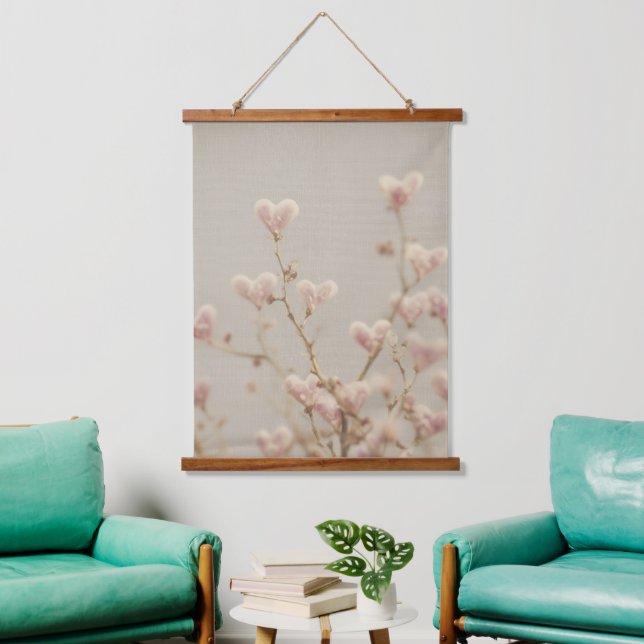 Herzblüten Wandteppich – Romantische Botanische (Wohnzimmer)