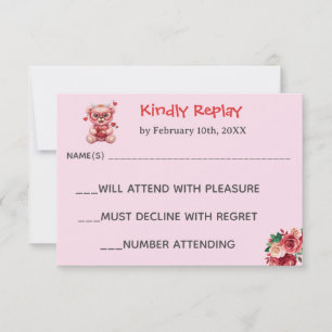 Herzbrille Teddybär Rosa Babyparty RSVP Karte