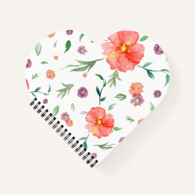 Herzbuch mit Aquarellfarben-Blume Notizbuch (Vorderseite)
