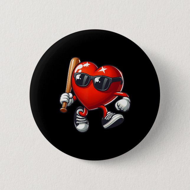 Herzchen Baseball Funny Valentine's Day Febru Button (Vorderseite)