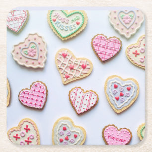 Herzcookies zum Valentinstag   Rechteckiger Pappuntersetzer