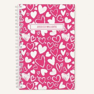 Herzdoodle und Liebe Muster Niedlich rosa Notizbuch