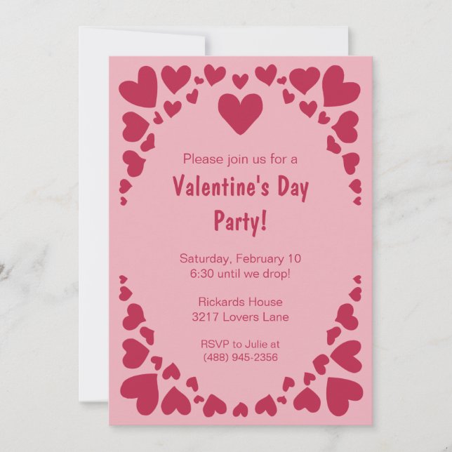 Herzdoodles auf Pink Valentins Party Einladung (Vorderseite)