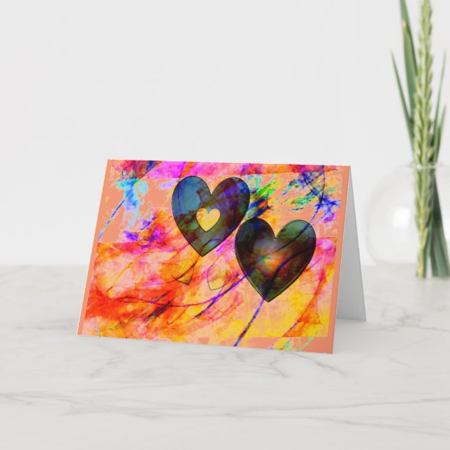 Herzen am Sonnenaufgang Feiertagskarte (Vorderseite)