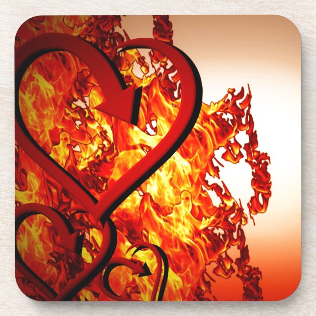 Herzen auf Feuer Untersetzer (Vorderseite)