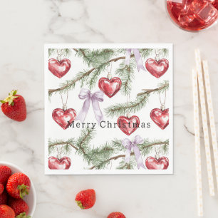Herzen Bäume Rot Violette Bögen Weihnachten Serviette
