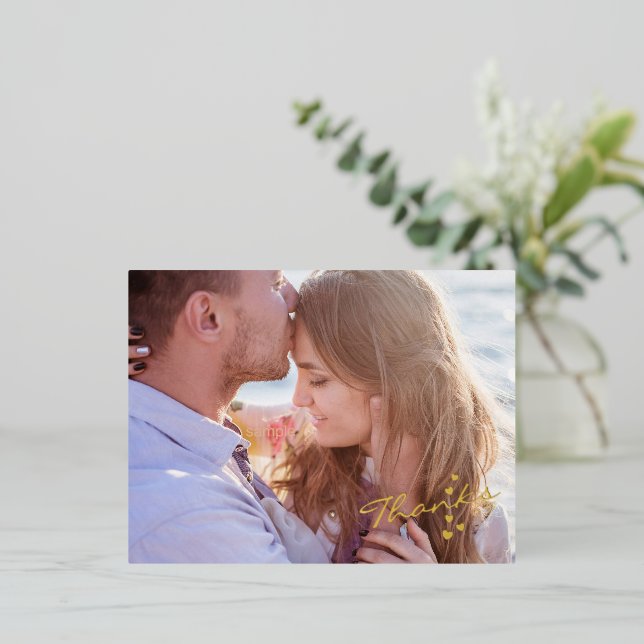 Herzen der Dankeschön-Script-Hochzeit Postcard Folie Einladungspostkarte (Stehend vorne)