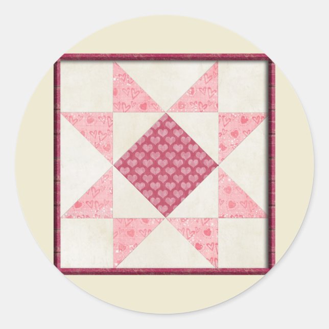 Herzen der Liebe Quilt Runder Aufkleber (Vorderseite)