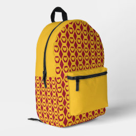 Herzen Granat Gold Sechseck Muster Bedruckter Rucksack