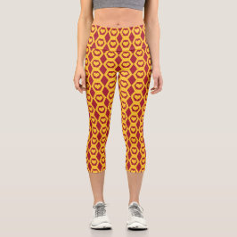 Herzen Granat Gold Sechseck Muster Capri Leggings