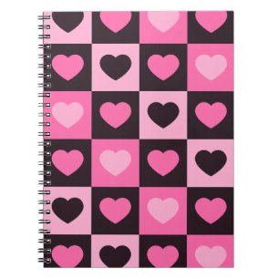 Herzen hellrosa hot pink dunkles Burgunder Kariert Notizblock