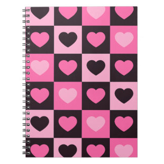 Herzen hellrosa hot pink dunkles Burgunder Kariert Notizblock