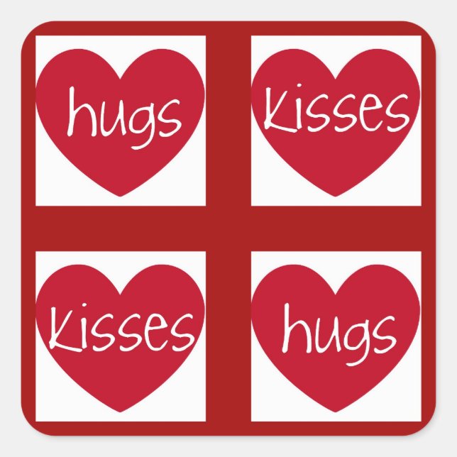 Herzen, Hugs und Kisses Quadratischer Aufkleber (Vorderseite)