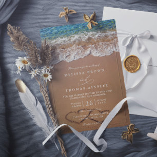 Herzen im Sand Sommerstrand Elegante Hochzeit Einladung