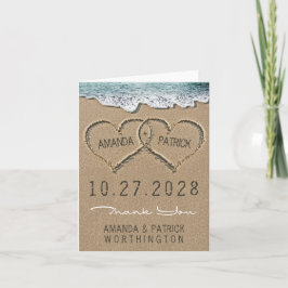 Herzen in der Sand-Strand-Hochzeit danken Ihnen Dankeskarte