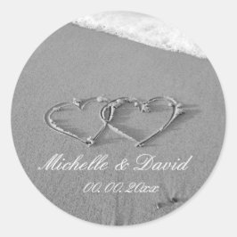 Herzen in Sand Strand Hochzeit Gefallen Aufkleber 