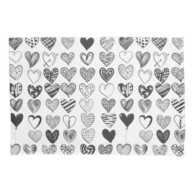 Herzen in Schwarz-Weiß Kissenbezug (Vorderseite)