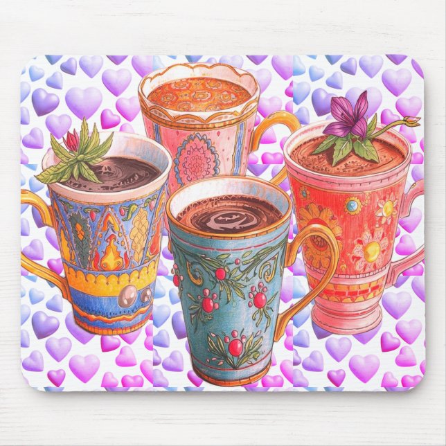Herzen + Kaffee Ich liebe Kaffee Computer Laptop Mousepad (Vorne)