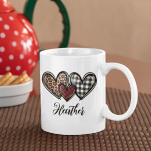 Herzen Leoparden Karo Valentinstag Personalisiert Kaffeetasse