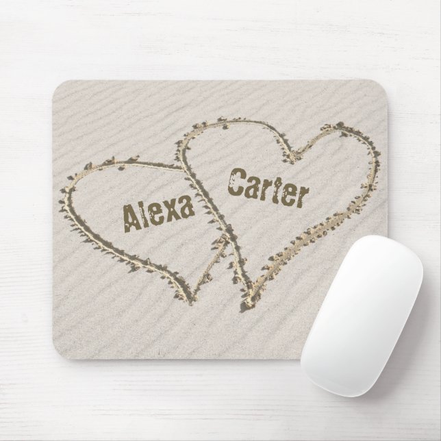 Herzen mit Namen im Strand Sand Mousepad (Mit Mouse)