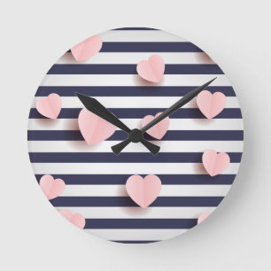 Herzen mit Streifen Runde Wanduhr