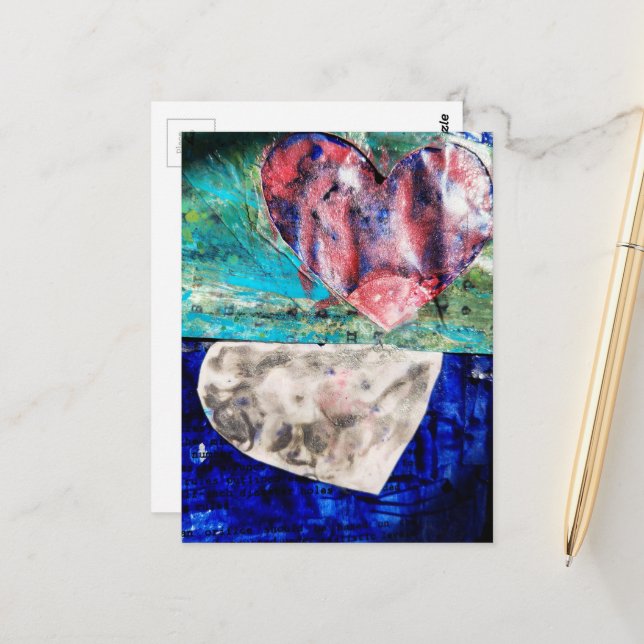 Herzen Mixed Media Postkarte (Vorderseite/Rückseite Beispiel)