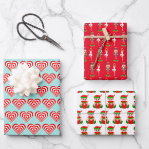 Herzen, Nussknacker und Weihnachtself Geschenkpapier Set