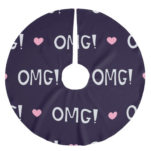 Herzen, OMG-Text, süßes Muster Polyester Weihnachtsbaumdecke (Vorderseite)