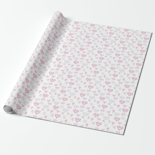 Herzen, Ribbons und Wirbel Geschenkpapier (Ungerollt)