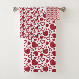 Herzen Rote Rosen Muster Minimalistischer Valentin Badhandtuch Set