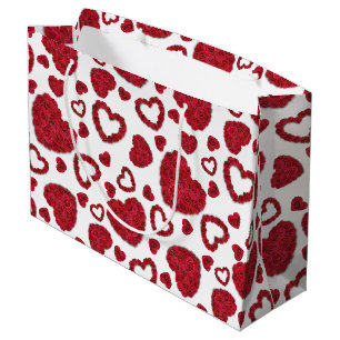 Herzen Rote Rosen Muster Minimalistischer Valentin Große Geschenktüte