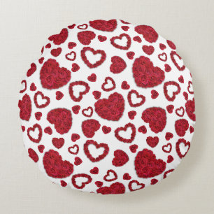 Herzen Rote Rosen Muster Minimalistischer Valentin Rundes Kissen